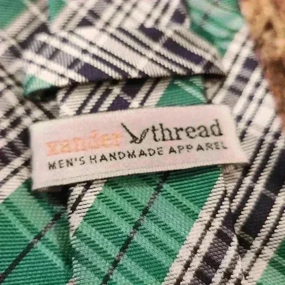 Men's Xander Thread Green, Black Plaid Hand Made Microfiber Neck Tie - Picture 5 of 8